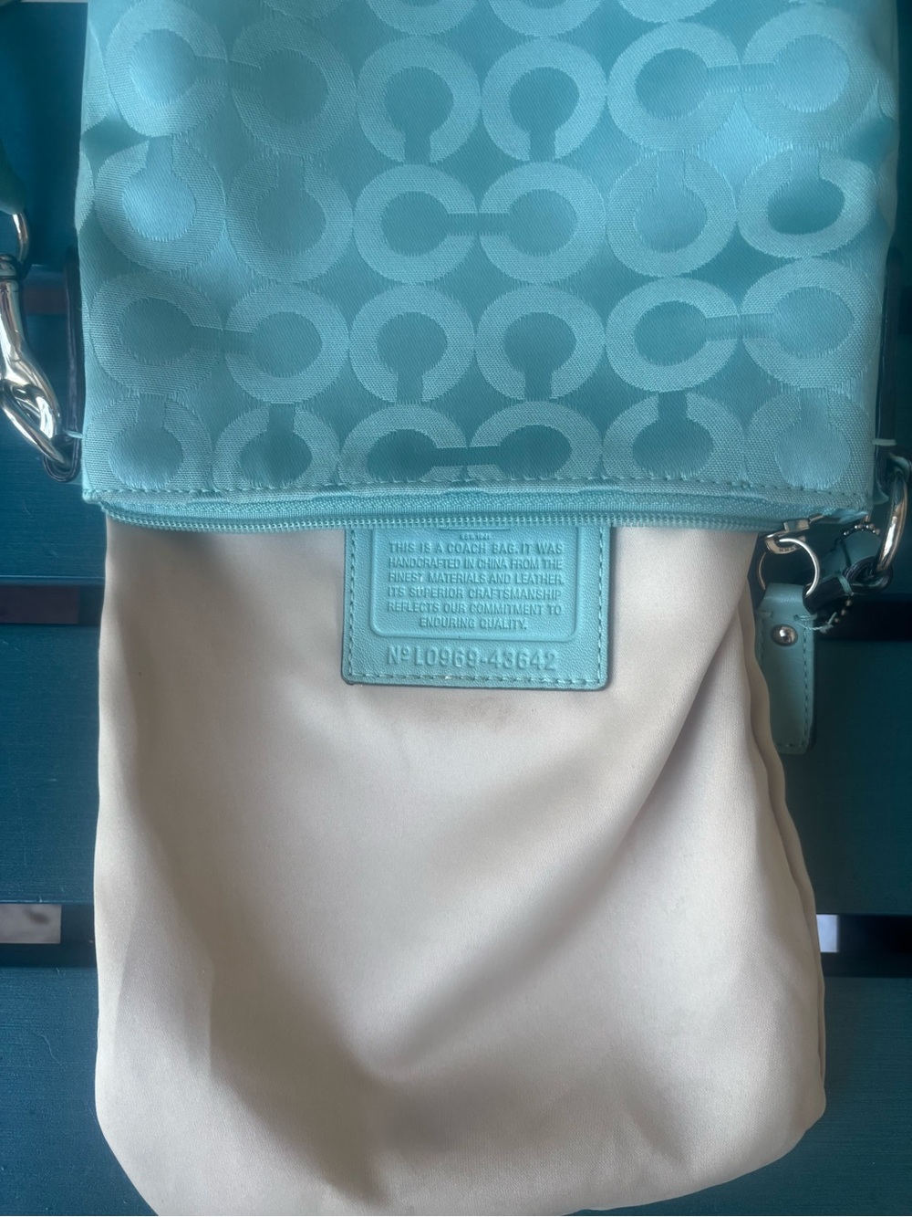 Coach Kristin 2009 RARE Color Teal/Turquoise Signature SwingPack . - Picture 7 of 8